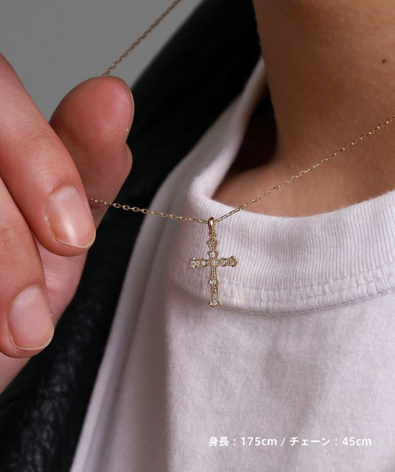 ヴィクトリアンクロスプチネックレス/K10ゴールド（イエローゴールド・ホワイトゴールド）