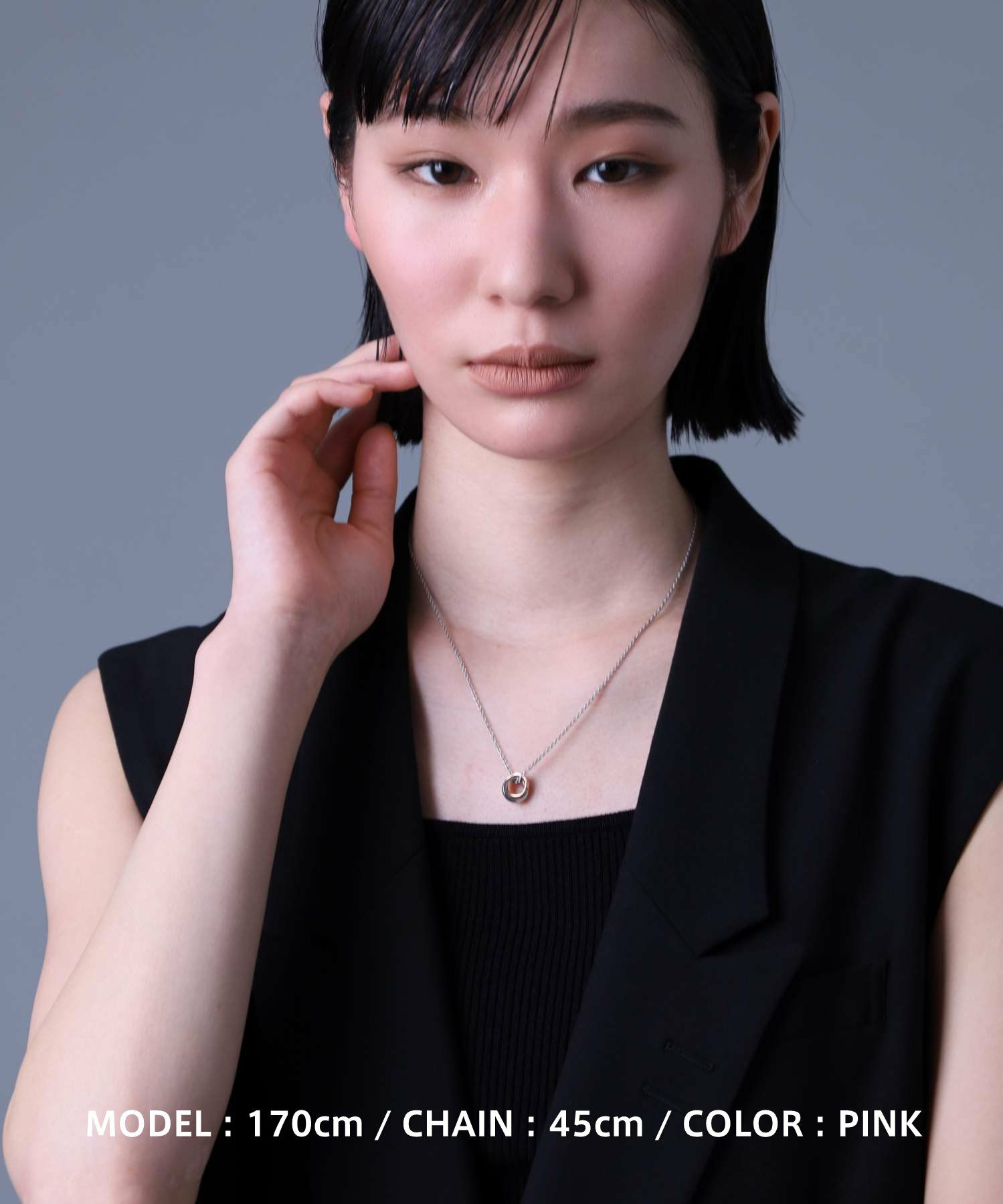 【WEB限定】ウェーブダブルリングネックレス/サージカルステンレス（シルバー・ライトブラック・ブルー・ピンク）