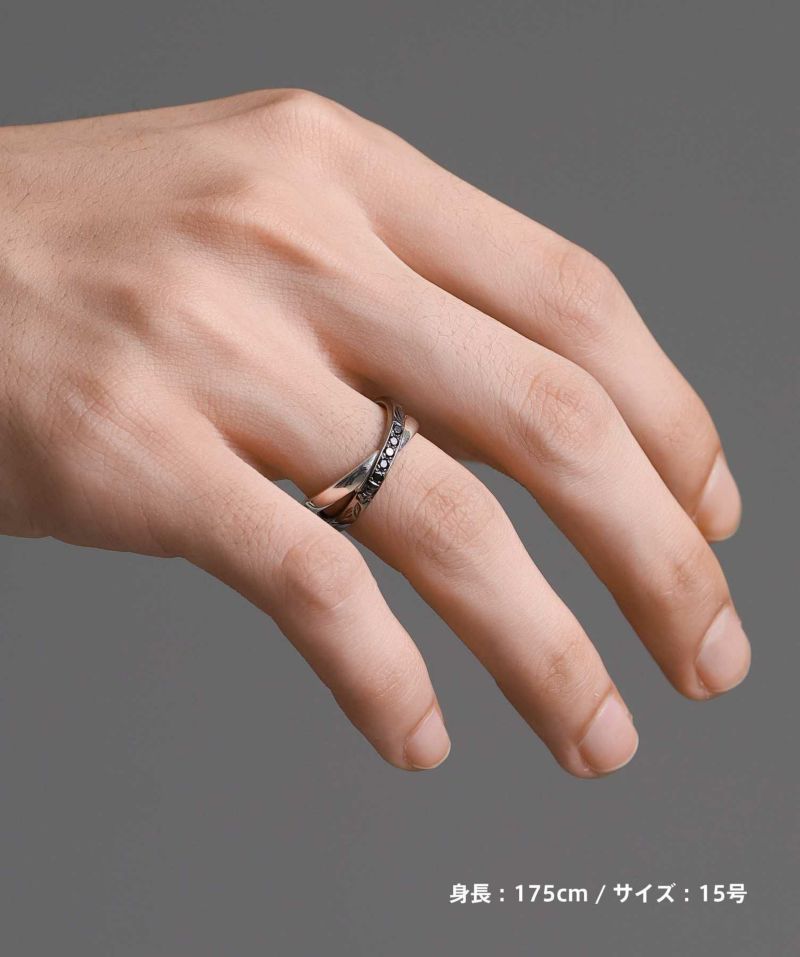 HAWAIIAN”ブルームクロスペアリング（シルバー×ブラック）/シルバー925