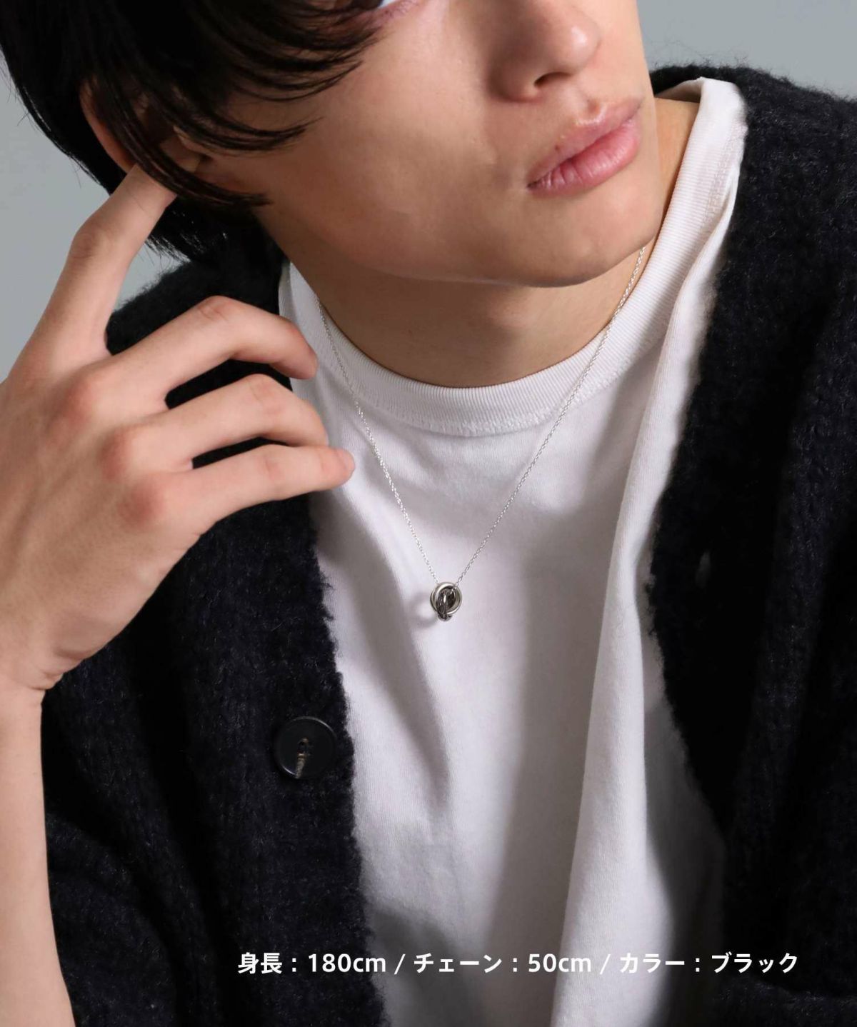 ブルームダブルリングネックレス/シルバー925（ブラック・ピンク）