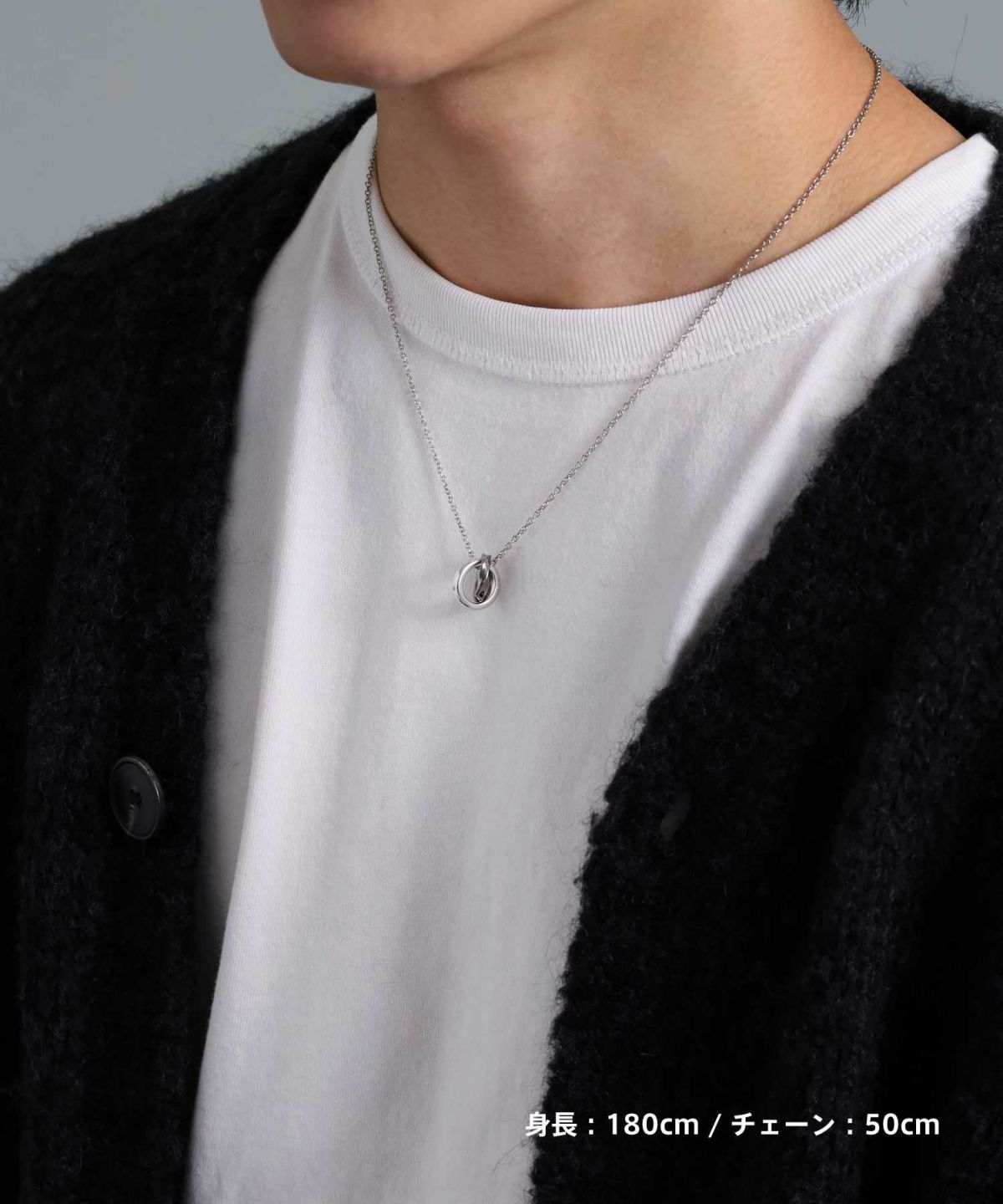 ラージウェーブダブルリングネックレス/シルバー×ブラック/シルバー925