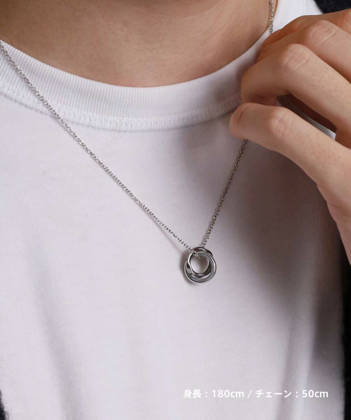 ラージウェーブダブルリングネックレス/シルバー×ブラック/シルバー925