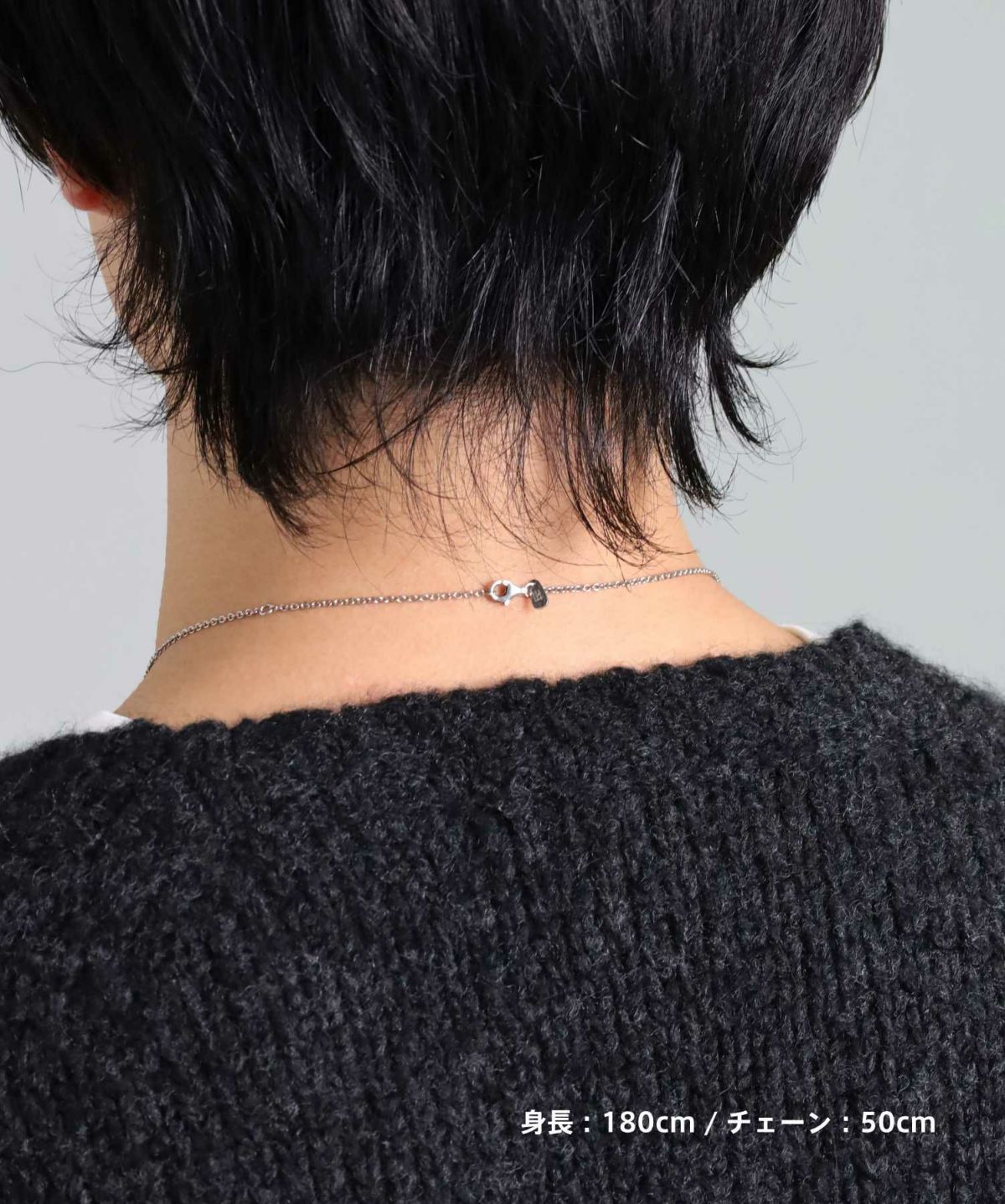 ラージウェーブダブルリングネックレス/シルバー×ブラック/シルバー925