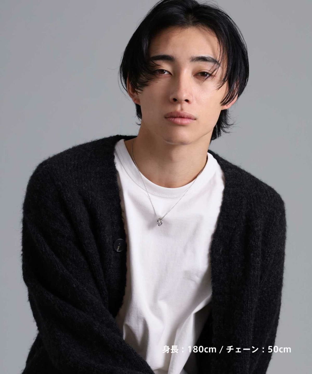 ラージウェーブダブルリングネックレス/シルバー×ブラック/シルバー925