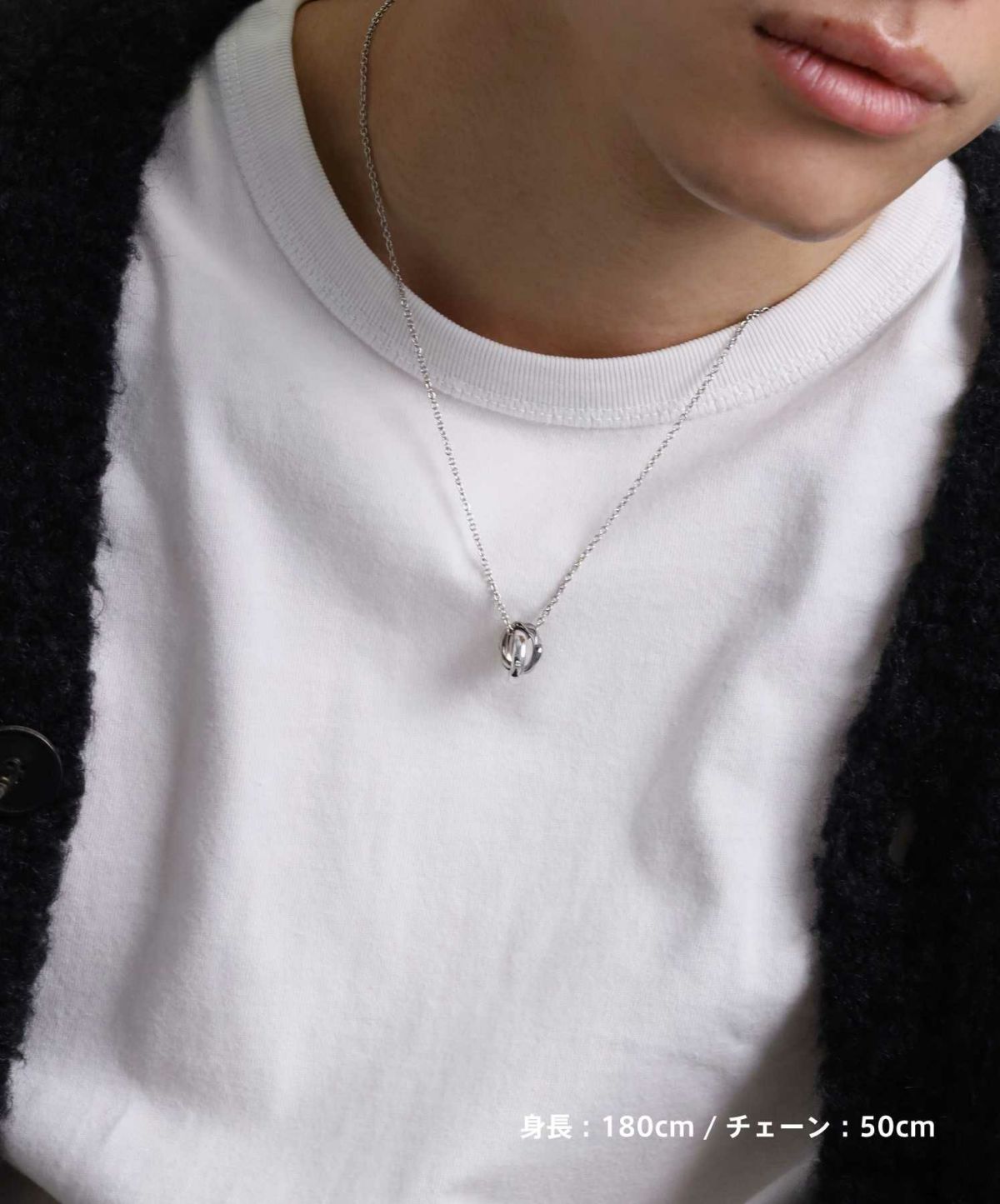 ラージウェーブダブルリングネックレス/シルバー×ブラック/シルバー925