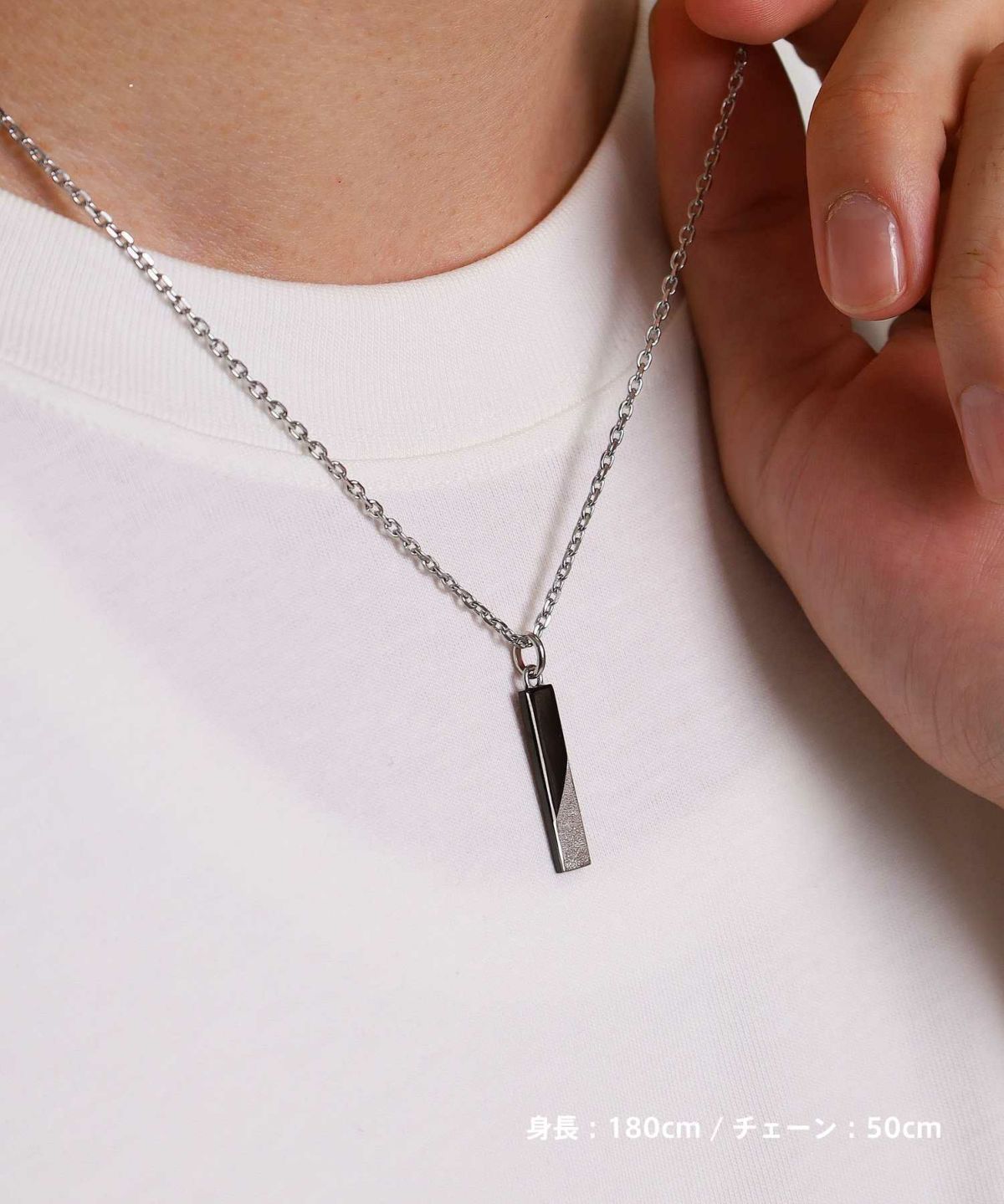 【WEB限定】トライネックレス/サンドプレート/シルバー×ブラック/サージカルステンレス316L（金属アレルギー対応）