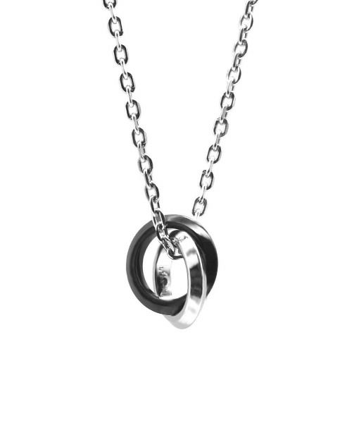 【WEB限定】エッジダブルリングネックレス/シルバー×ブラック/サージカルステンレス316L（金属アレルギー対応）