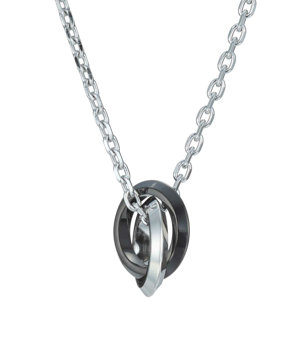 【WEB限定】エッジダブルリングネックレス/シルバー×ブラック/サージカルステンレス316L（金属アレルギー対応）