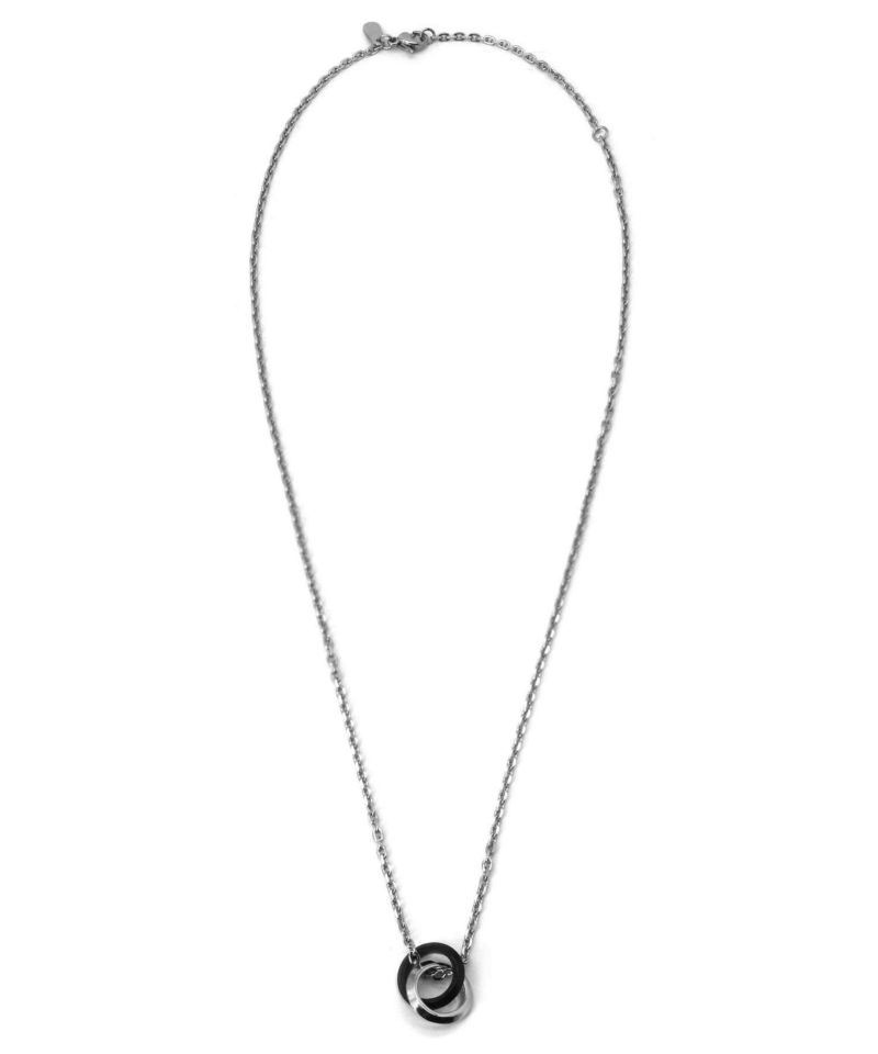 【WEB限定】エッジダブルリングネックレス/シルバー×ブラック/サージカルステンレス316L（金属アレルギー対応）
