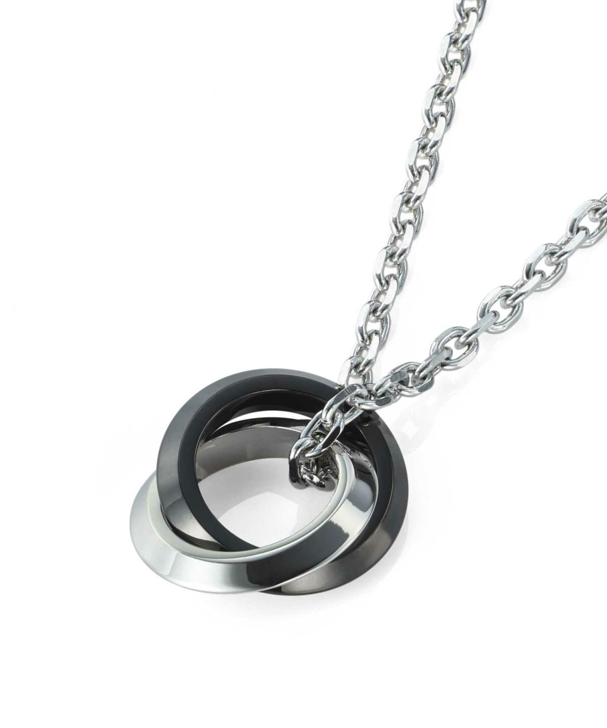 【WEB限定】エッジダブルリングネックレス/シルバー×ブラック/サージカルステンレス316L（金属アレルギー対応）