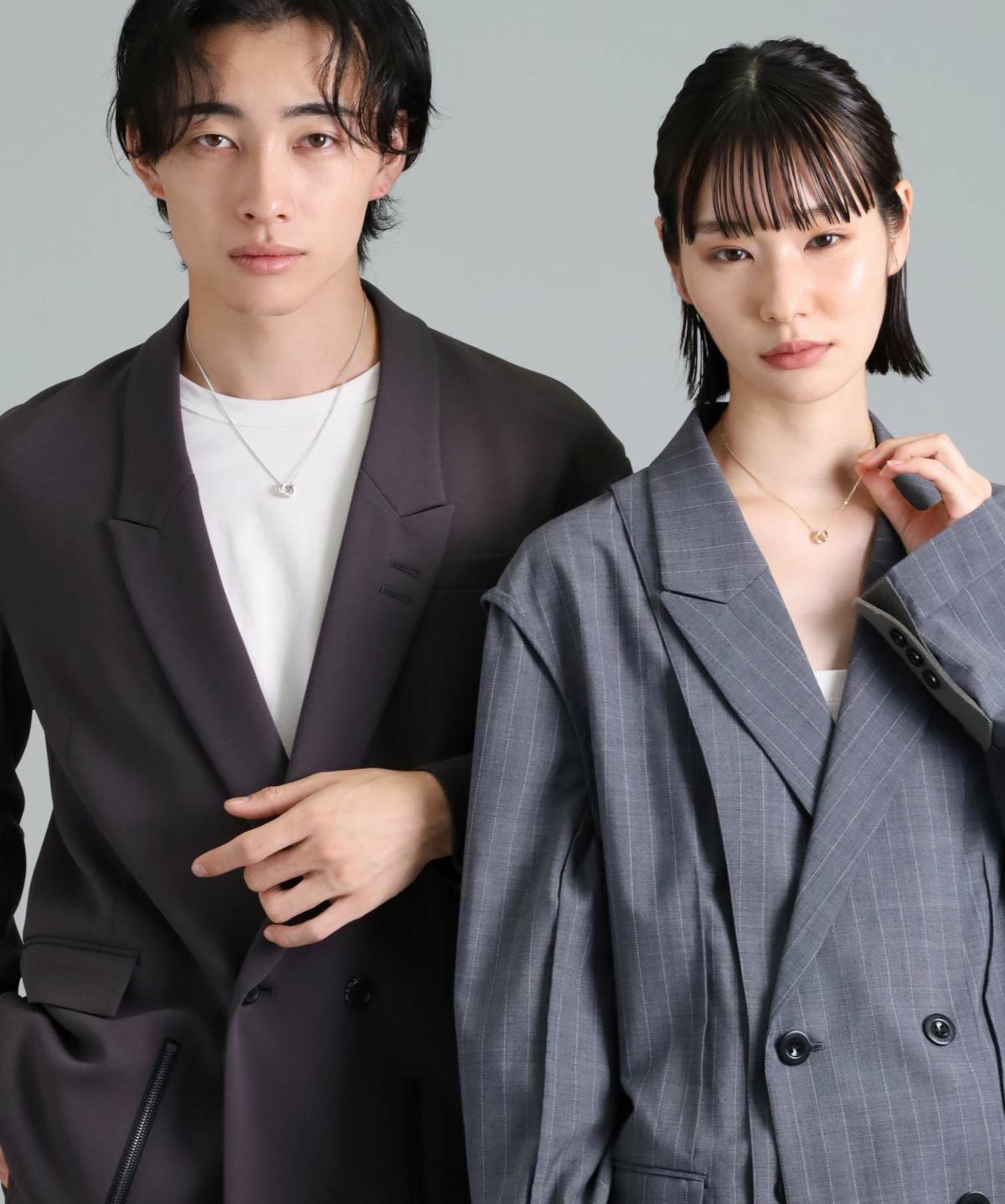 eraラウンドダブルリングペアネックレス/ダイヤモンド&サージカルステンレス316L