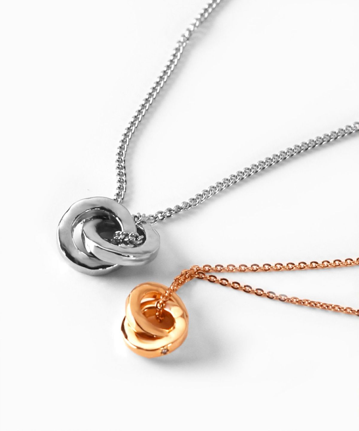 eraスクエアダブルリングペアネックレス/ダイヤモンド&サージカルステンレス316L