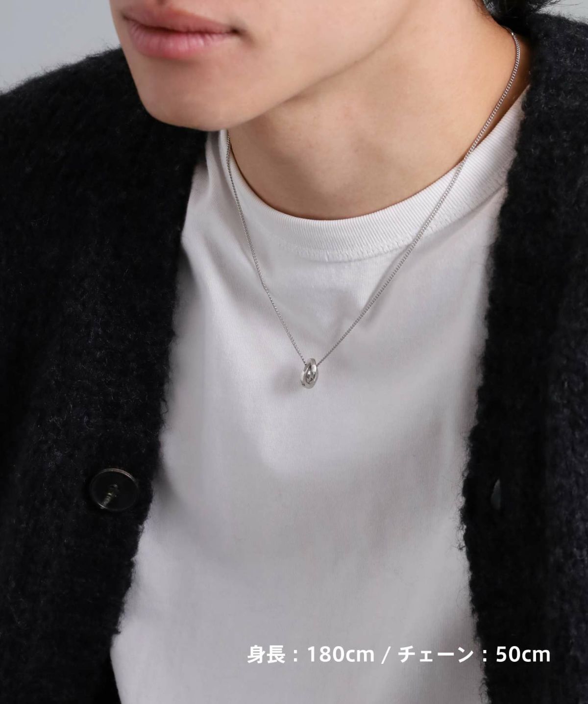 eraスクエアダブルリングペアネックレス/ダイヤモンド&サージカルステンレス316L