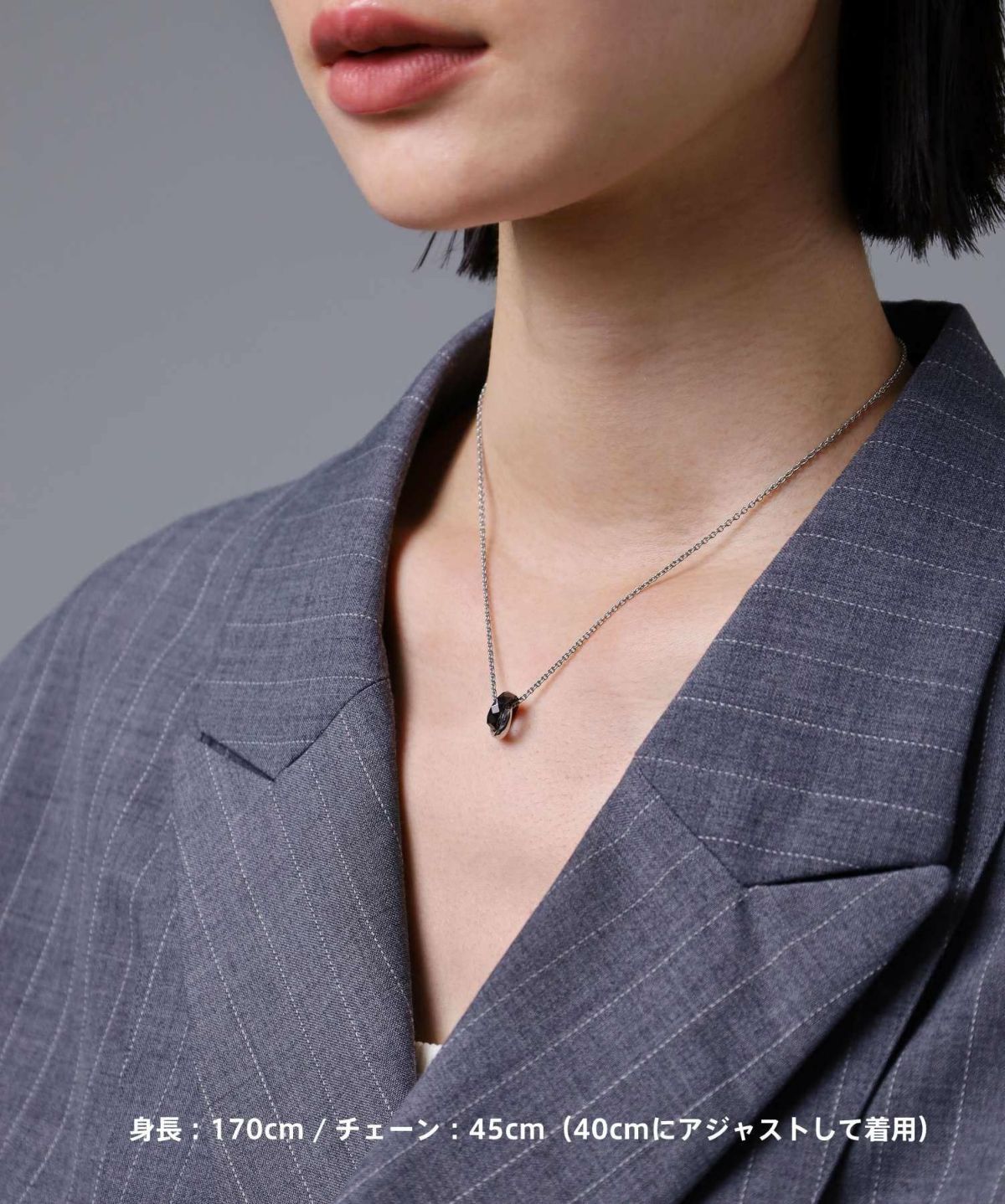 スタッドダブルリングネックレス/ブラック/ジルコニア/サージカルステンレス316L（金属アレルギー対応）