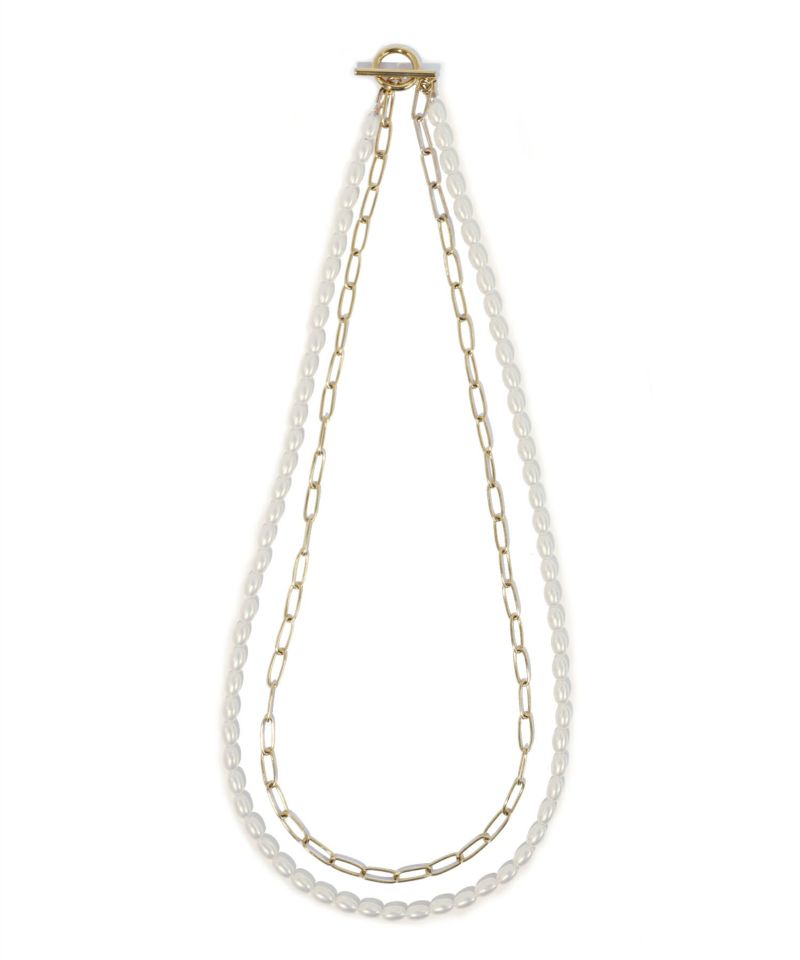 LHME（エルエイチエムイー） > “MELLOW”バロックパール×チェーン2連ネックレス/ゴールド/サージカルステンレス316L（金属アレルギー対応）