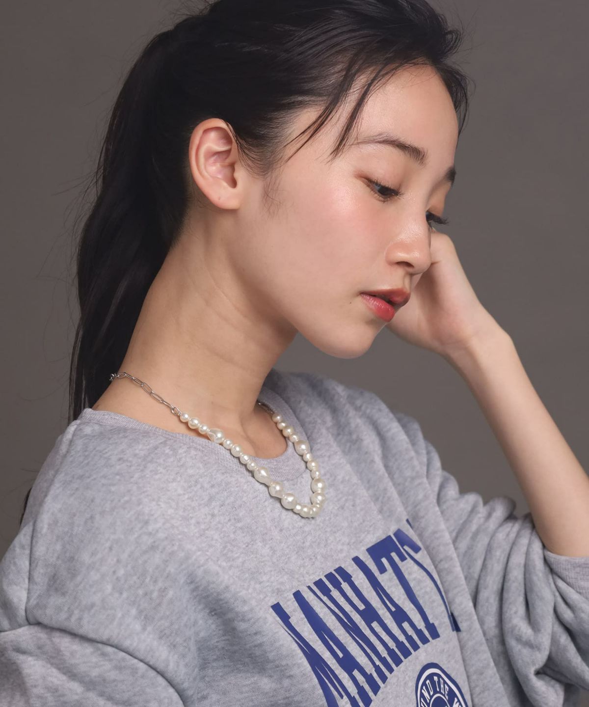 LHME（エルエイチエムイー） > “MELLOW”ハーフバロックパールネックレス/シルバー/サージカルステンレス316L（金属アレルギー対応）