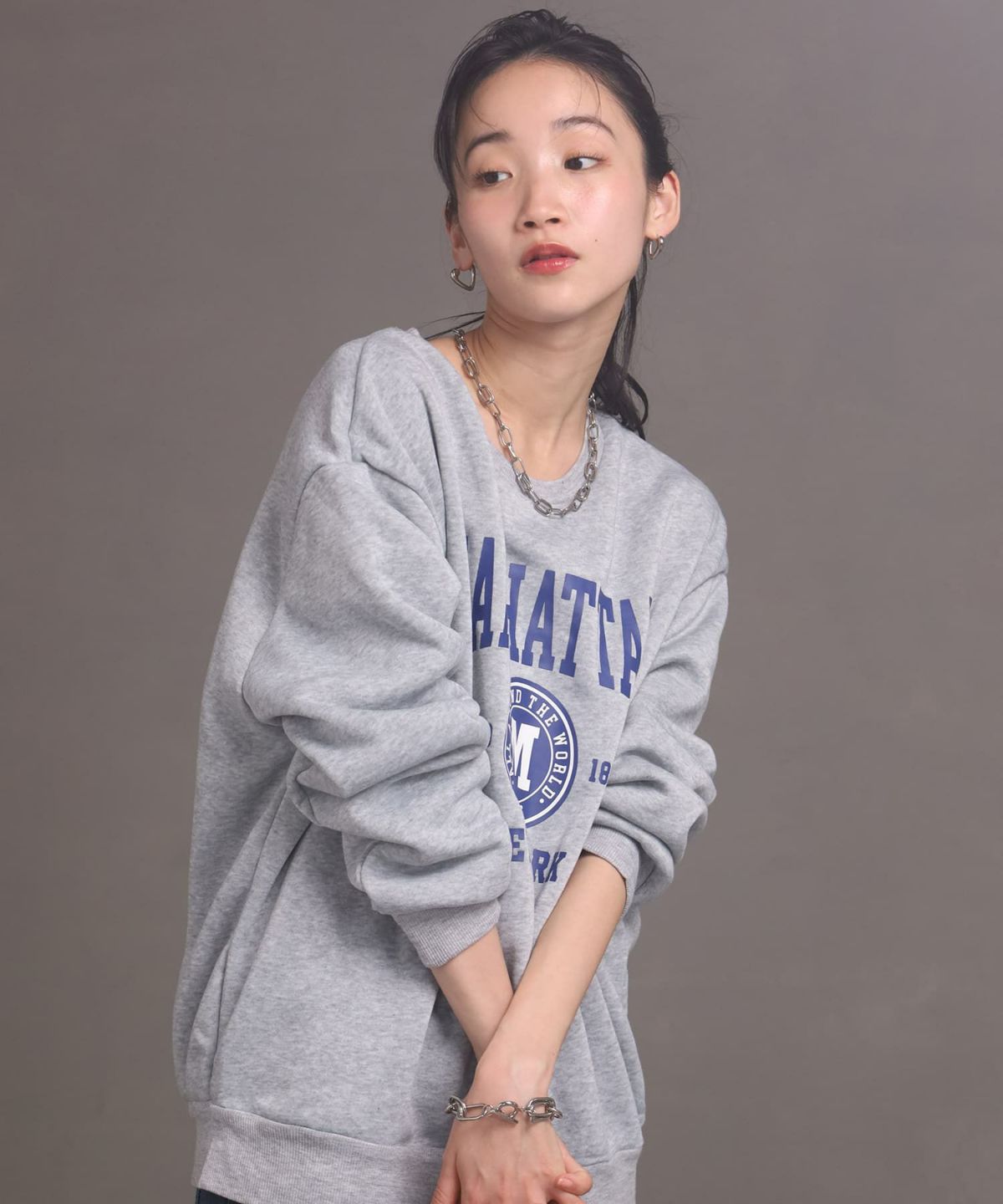 “Moment”オーバルチェーンネックレス/ハーフダブル/シルバー/サージカルステンレス316L（金属アレルギー対応）