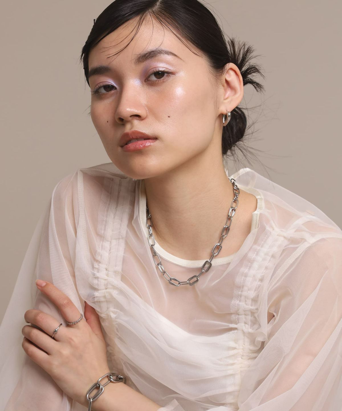 “Moment”オーバルチェーンネックレス/ハーフダブル/シルバー/サージカルステンレス316L（金属アレルギー対応）