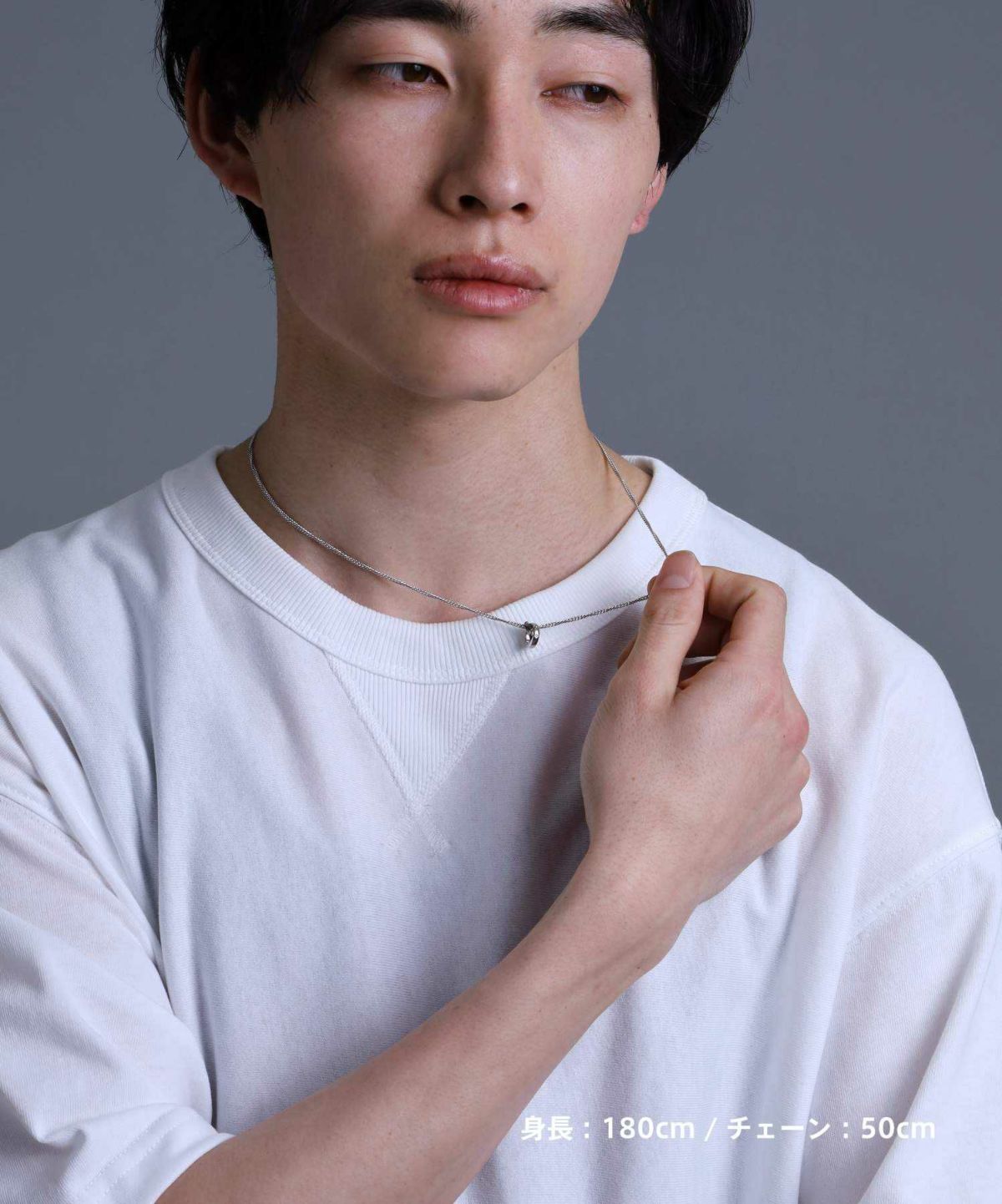 ウェーブダブルリングネックレス/シルバー×ライトブラック/喜平チェーン/シルバー925