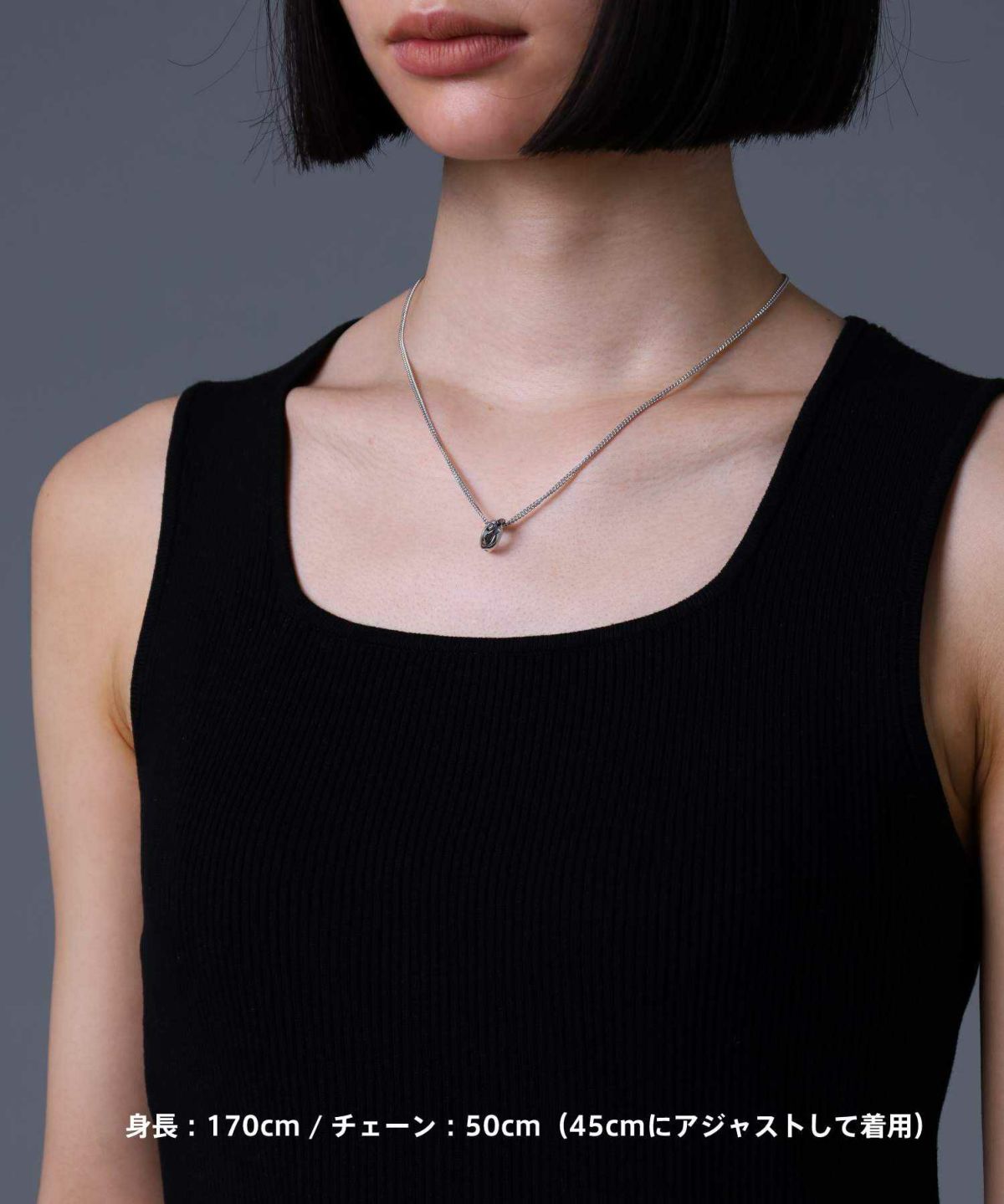 ウェーブダブルリングネックレス/シルバー×ライトブラック/喜平チェーン/シルバー925