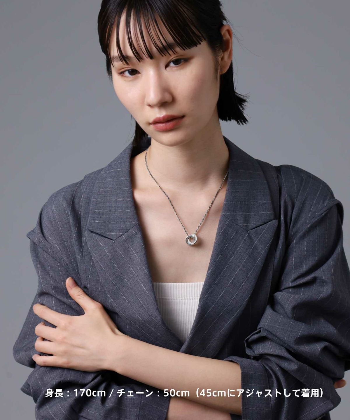 “for Gift” サイドストーンダブルリングネックレス/シルバー925