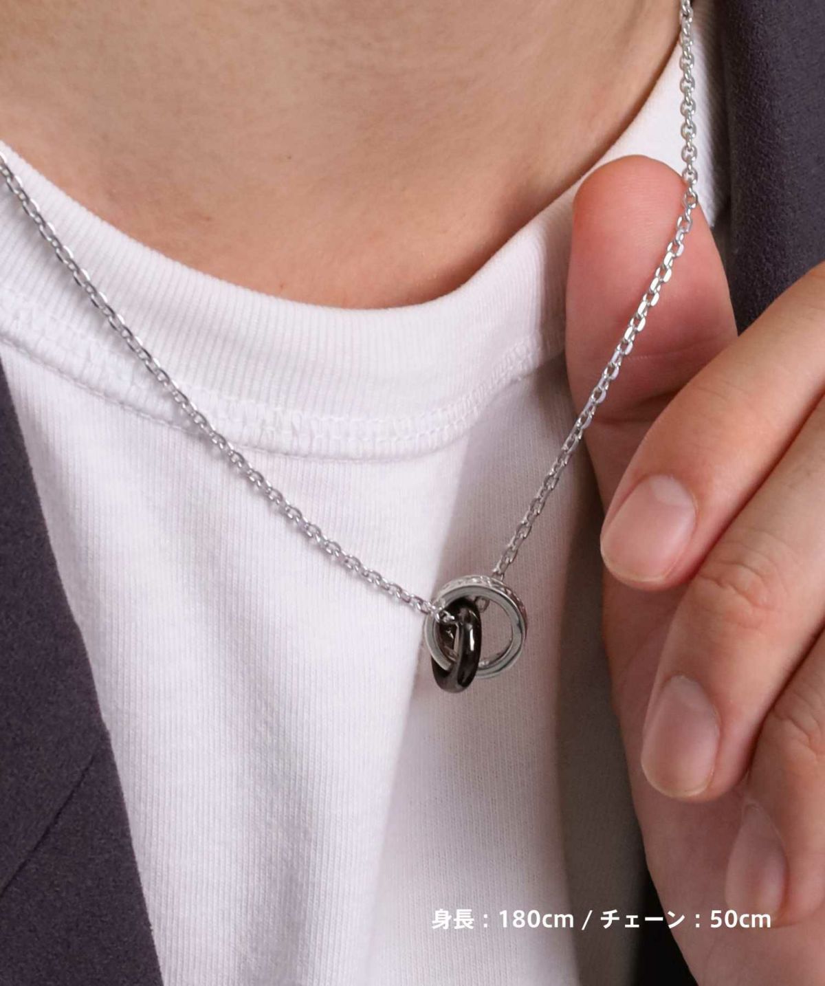 “HOWL”アラベスクダブルリングネックレス/シルバー×ブラック/シルバー925