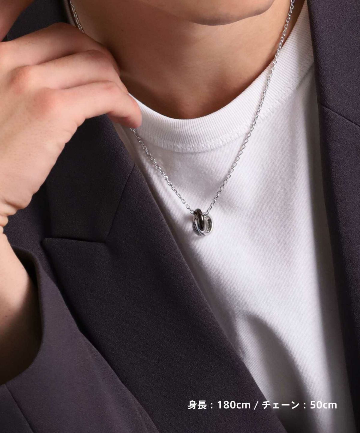 “HOWL”アラベスクダブルリングネックレス/シルバー×ブラック/シルバー925