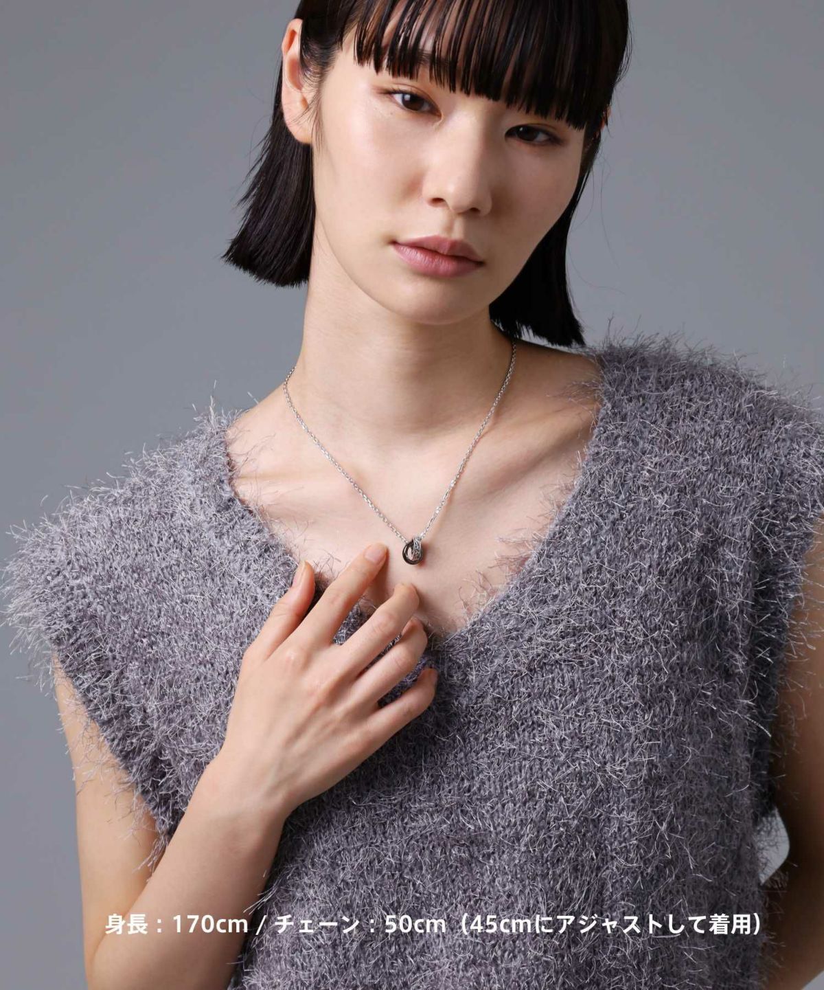 “HOWL”アラベスクダブルリングネックレス/シルバー×ブラック/シルバー925