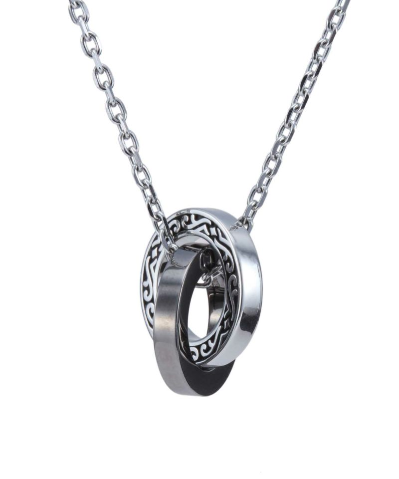 【限定展開】“LH-1”ワイドタテガミダブルリングネックレス（シルバー×ライトブラック）/サージカルステンレス（金属アレルギー対応）