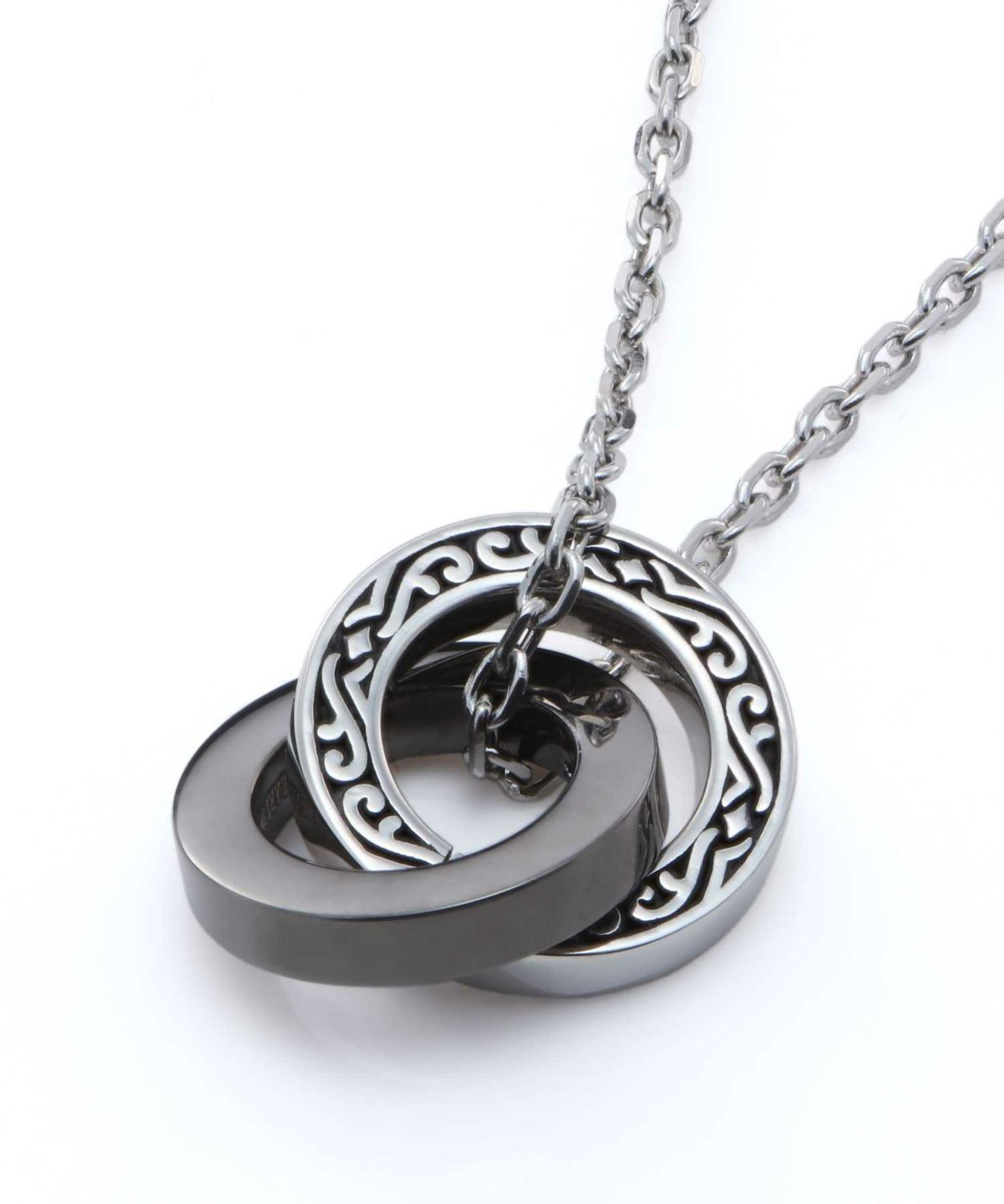 【限定展開】“LH-1”ワイドタテガミダブルリングネックレス（シルバー×ライトブラック）/サージカルステンレス（金属アレルギー対応）