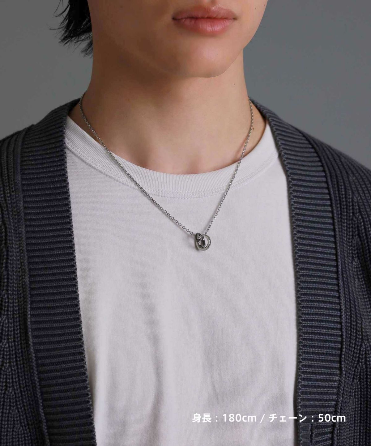 【限定展開】“LH-1”ラウンドタテガミダブルリングネックレス（シルバー×ライトブラック）/サージカルステンレス（金属アレルギー対応）