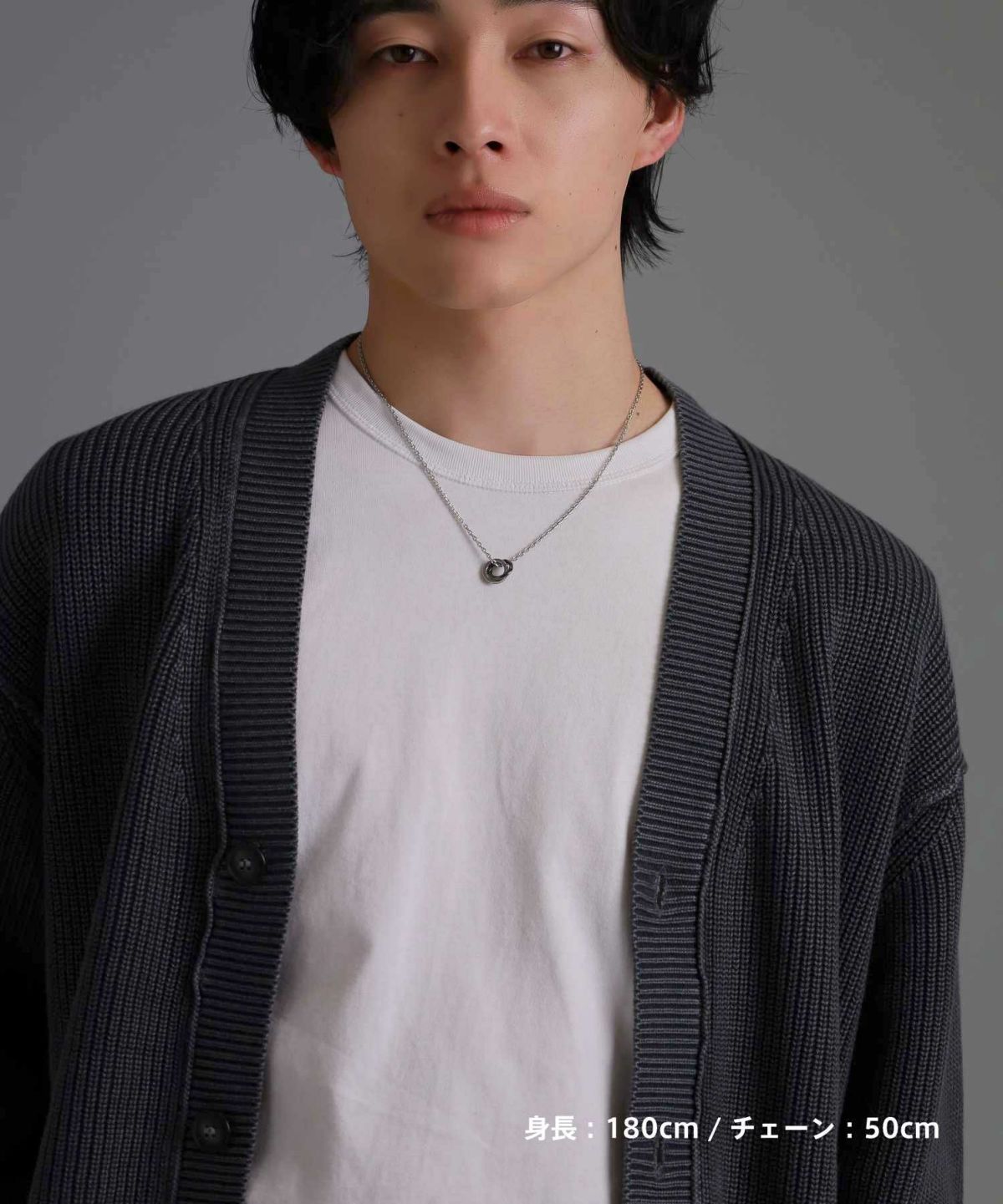 【限定展開】“LH-1”ラウンドタテガミダブルリングネックレス（シルバー×ライトブラック）/サージカルステンレス（金属アレルギー対応）