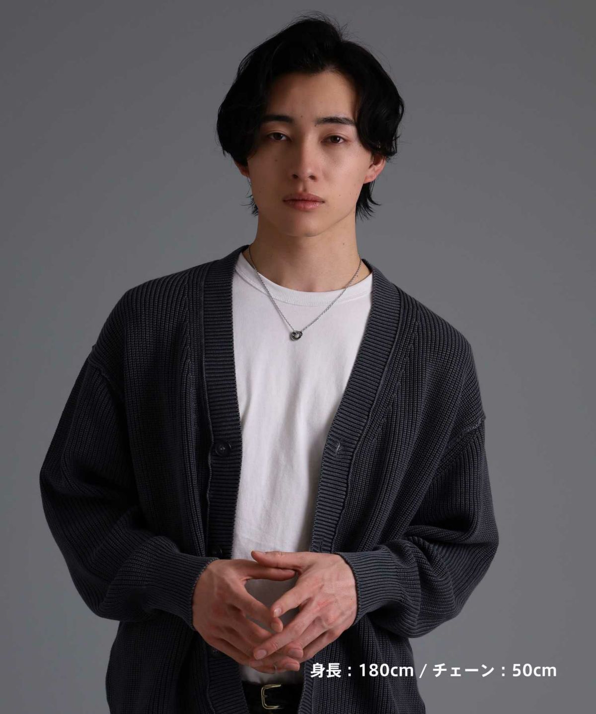 【限定展開】“LH-1”ラウンドタテガミダブルリングネックレス（シルバー×ライトブラック）/サージカルステンレス（金属アレルギー対応）