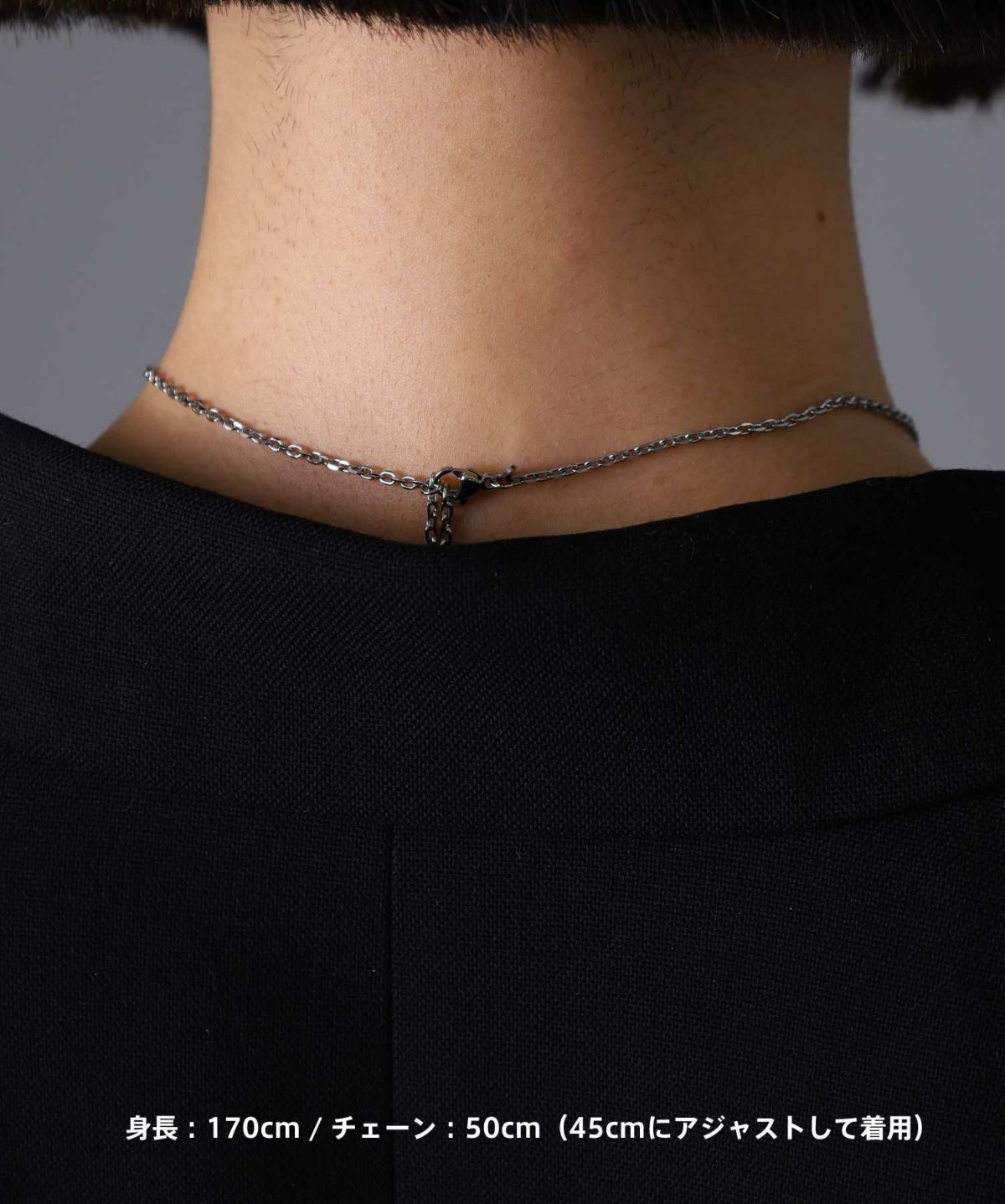 【限定展開】“LH-1”ラウンドタテガミダブルリングネックレス（シルバー×ライトブラック）/サージカルステンレス（金属アレルギー対応）