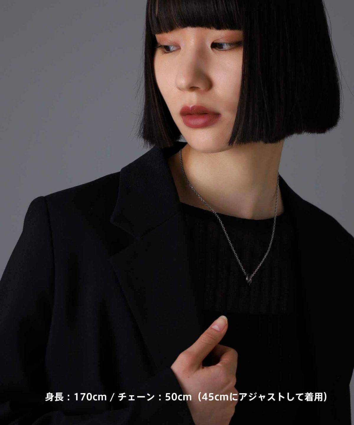 【限定展開】“LH-1”ラウンドタテガミダブルリングネックレス（シルバー×ライトブラック）/サージカルステンレス（金属アレルギー対応）