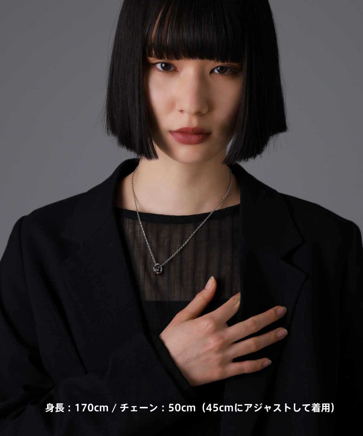 【限定展開】“LH-1”ラウンドタテガミダブルリングネックレス（シルバー×ライトブラック）/サージカルステンレス（金属アレルギー対応）