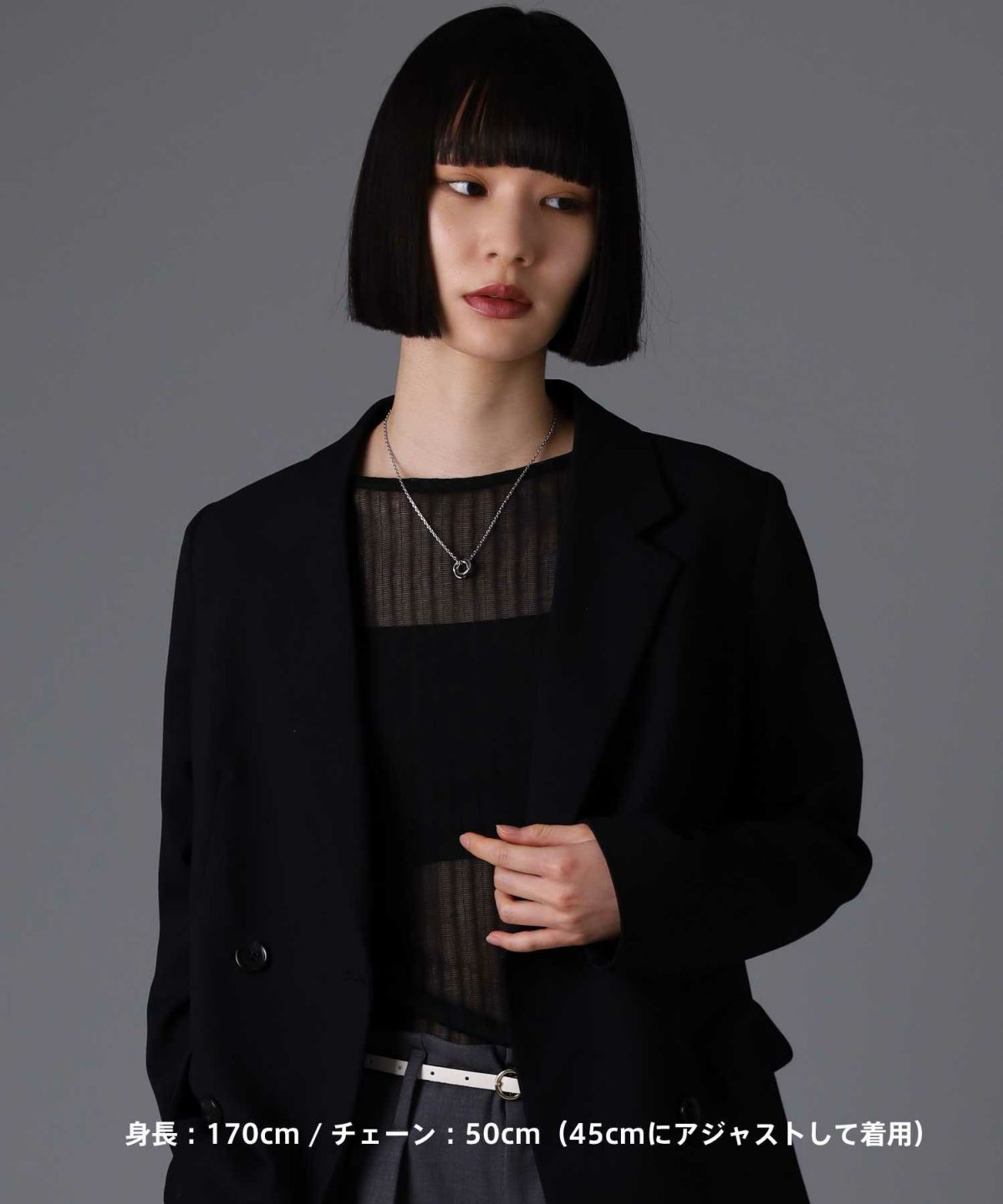 【限定展開】“LH-1”ラウンドタテガミダブルリングネックレス（シルバー×ライトブラック）/サージカルステンレス（金属アレルギー対応）