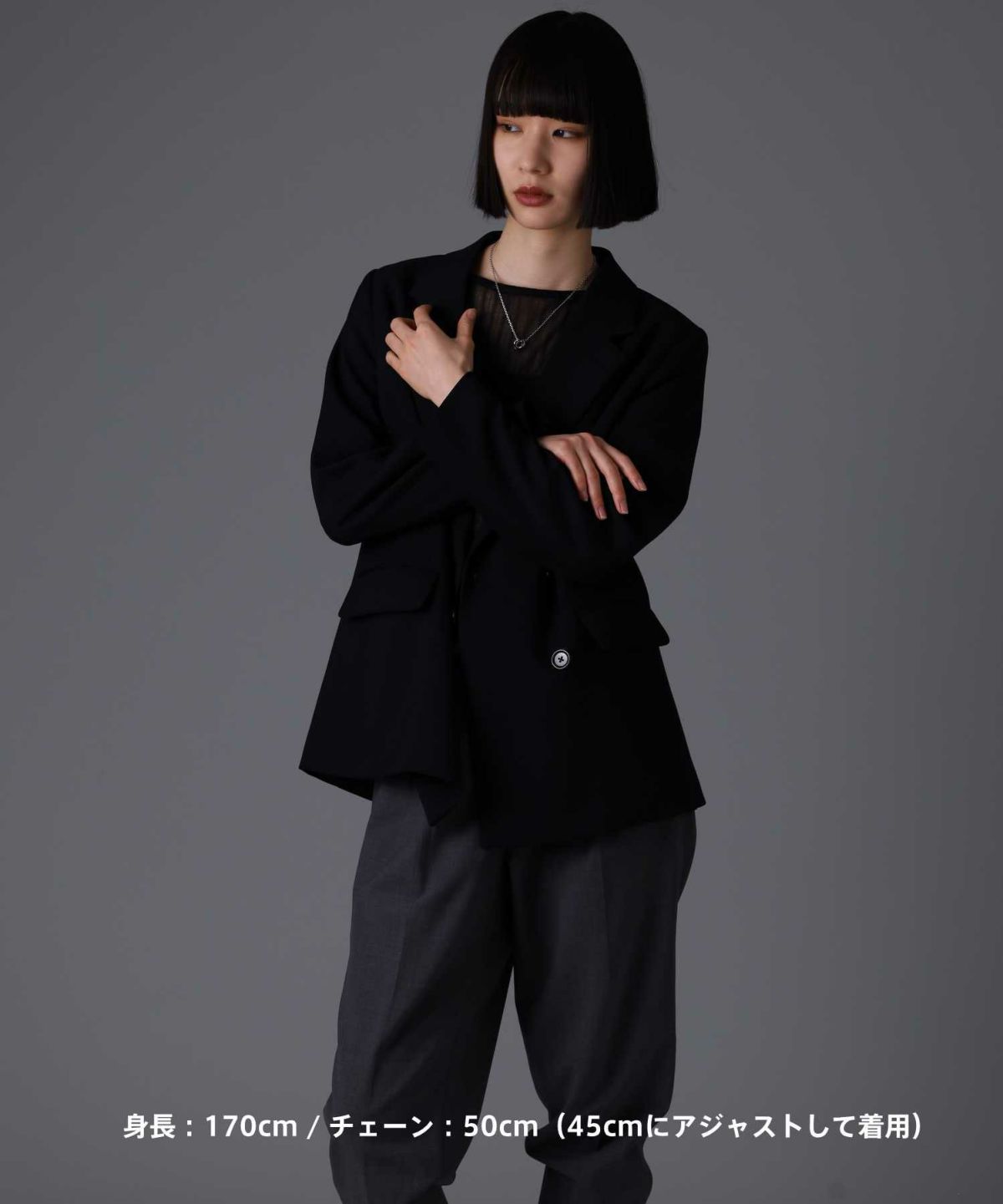 【限定展開】“LH-1”ラウンドタテガミダブルリングネックレス（シルバー×ライトブラック）/サージカルステンレス（金属アレルギー対応）