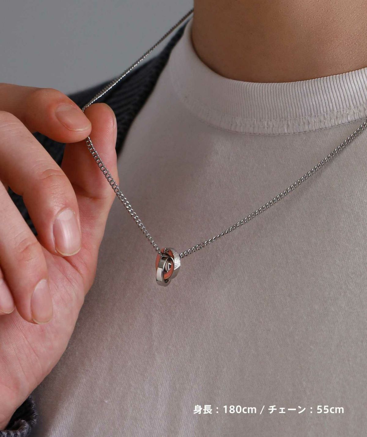 【ONLINE STORE 限定】“SAND”ダブルリングネックレス（ダイヤモンドplus）/サージカルステンレス（金属アレルギー対応）