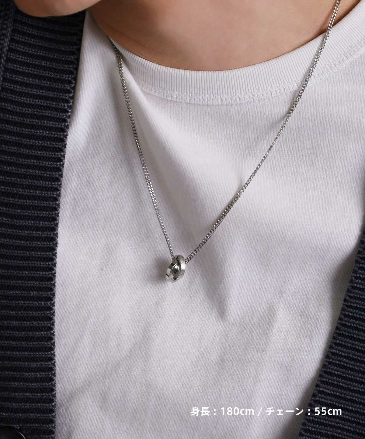 【ONLINE STORE 限定】“SAND”ダブルリングネックレス（ダイヤモンドplus）/サージカルステンレス（金属アレルギー対応）