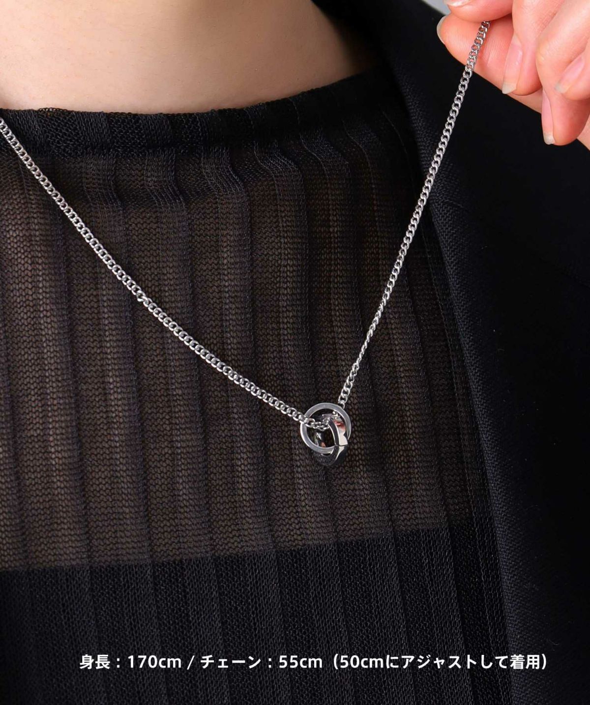 【ONLINE STORE 限定】“SAND”ダブルリングネックレス（ダイヤモンドplus）/サージカルステンレス（金属アレルギー対応）